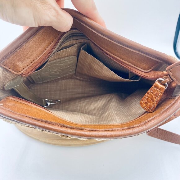 Brighton Crossbody Purse Womens M Tan Straw Leather Woven Messenger Boho - Picture 11 of 13